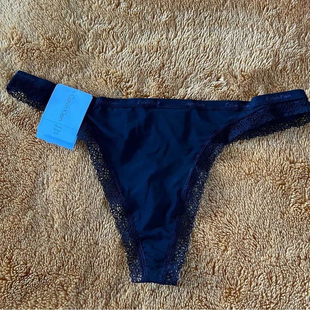 🛍️ Calvin Klein Women Black Lace Thong Tanga Panty Cotton Underwear S/P/CH NEW